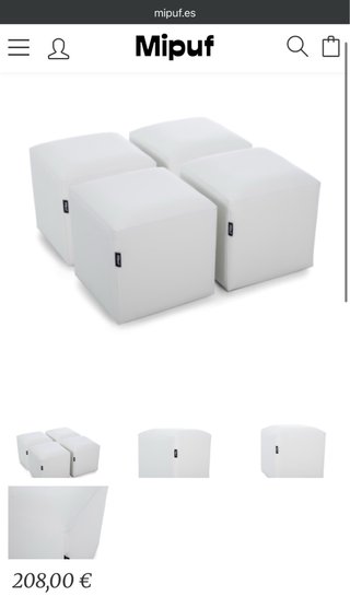 Puf Cubo Blanco Piel Sintética