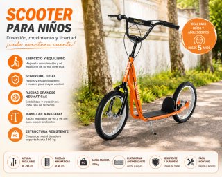 Patinete Scooter Naranja Niños 5+ Años doble freno