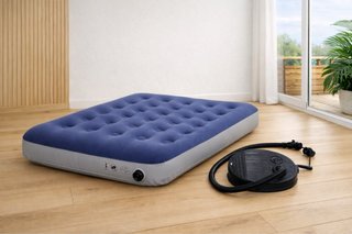 Colchón hinchable azul y gris