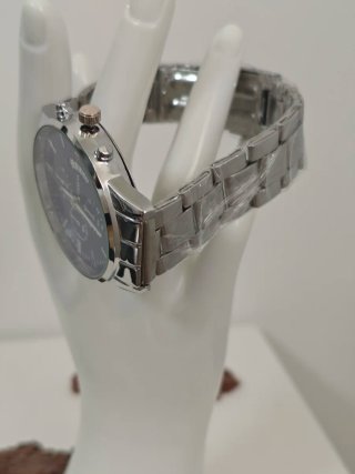 Reloj Geneva Hombre Esfera Azul Correa Plateada