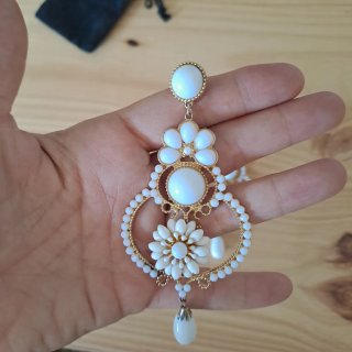 Pendientes Flamenca Feria Dorados y Blancos