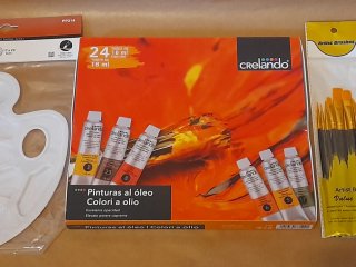 Set pinturas óleo, pinceles y paleta.