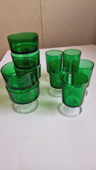 Set 10 copas cristal verde vintage