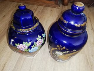 2 Jarras Japonesas Azuis Douradas