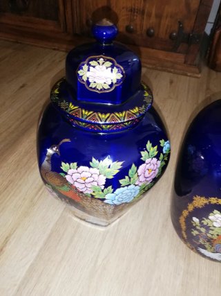 2 Jarras Japonesas Azuis Douradas