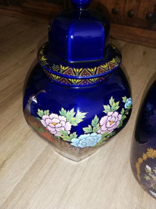 2 Jarras Japonesas Azuis Douradas
