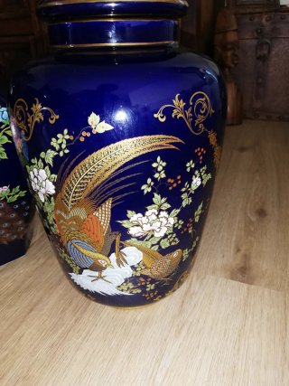 2 Jarras Japonesas Azuis Douradas