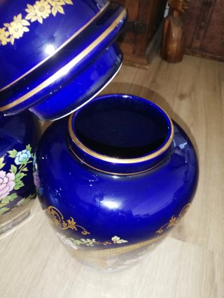 2 Jarras Japonesas Azuis Douradas