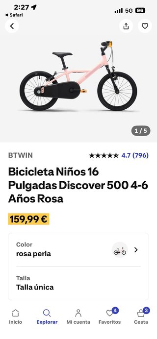 Bicicleta BTWIN Discover 500 16” niño de 4 a 6 año