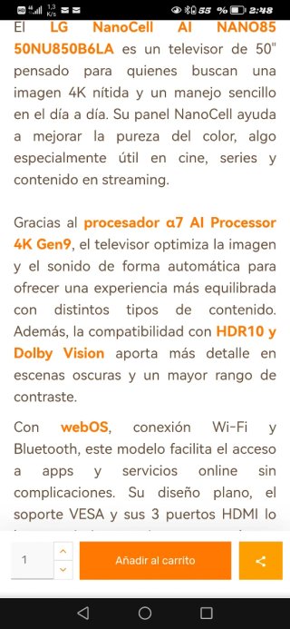 LG NanoCell AI NANO85 Smart TV 50 pulgadas