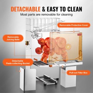 Máquina Exprimidora de Naranjas Comercial, Extractor de Jugo Automático de 120W, Exprimidor de Naranjas de Acero Inoxidable para 20 Naranjas por Minuto, con Caja de Filtro Extraíble, Cubierta de P...