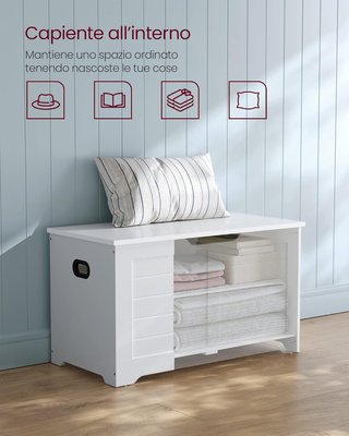 Banca, Banco de Almacenamiento, Puff Organizador Con 2 Bisagras de Seguridad, Zapatero, 40 X 80 X 46 Cm, Pasillo, Dormitorio, Sala de Estar, Blanco Nublado LSB063T14