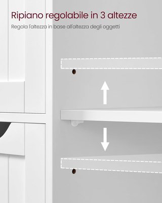 Mobile da Bagno, Mobile per Bagno Stretto, Organizzatore, Cassettiera, Con 4 Cassetti, Porta, Ripiano Regolabile 35 X 65 X 90 Cm, Bianco Nuvola LHC042W01