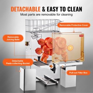 Máquina Exprimidora de Naranjas Comercial, Extractor de Jugo Automático de 120W con Grifo de Agua, Exprimidor de Naranjas de Acero Inoxidable 20 Naranjas/Minuto, con Caja de Filtro Extraíble, Cubi...