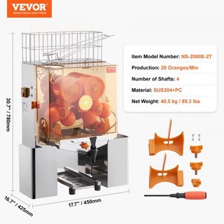 Máquina Exprimidora de Naranjas Comercial, Extractor de Jugo Automático de 120W con Grifo de Agua, Exprimidor de Naranjas de Acero Inoxidable 20 Naranjas/Minuto, con Caja de Filtro Extraíble, Cubi...