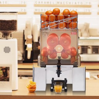 Máquina Exprimidora de Naranjas Comercial, Extractor de Jugo Automático de 120W con Grifo de Agua, Exprimidor de Naranjas de Acero Inoxidable 20 Naranjas/Minuto, con Caja de Filtro Extraíble, Cubi...