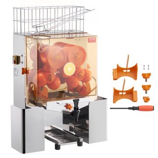 Máquina Exprimidora de Naranjas Comercial, Extractor de Jugo Automático de 120W con Grifo de Agua, Exprimidor de Naranjas de Acero Inoxidable 20 Naranjas/Minuto, con Caja de Filtro Extraíble, Cubi...