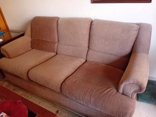 Sofá de 3 plazas tela beige/marrón