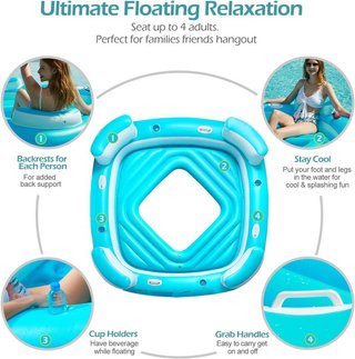 JASONWELL Flotador XL 4 Personas Vinilo Azul