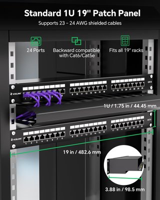 VCELINK Panel Parcheo 24 Puertos Cat6 Blindado 1U