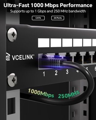VCELINK Panel Parcheo 24 Puertos Cat6 Blindado 1U