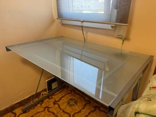 Mesa escritorio cristal templado y metal