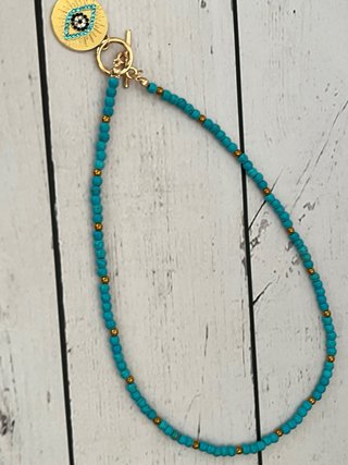 Collar Ojo Turco Dorado Turquesa