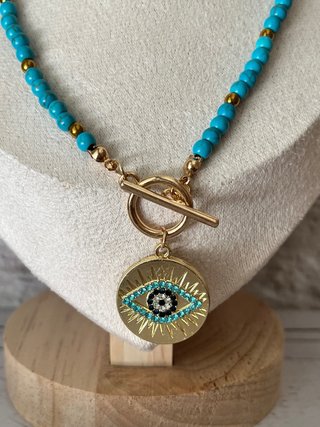 Collar Ojo Turco Dorado Turquesa