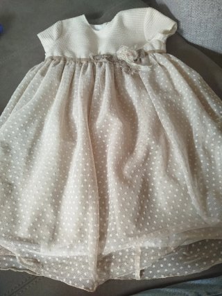 Vestido fiesta niña beige con topos talla 9/10