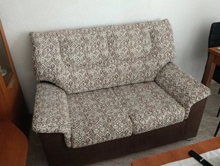 Conjunto sofás 3 y 2 plazas tela beige/marrón