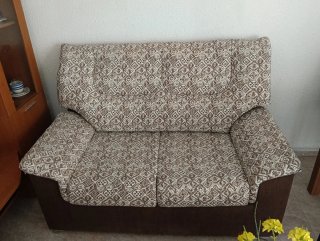 Conjunto sofás 3 y 2 plazas tela beige/marrón