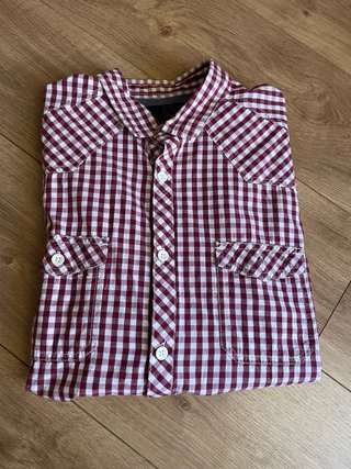 Camisa cuadros burdeos y blanca
