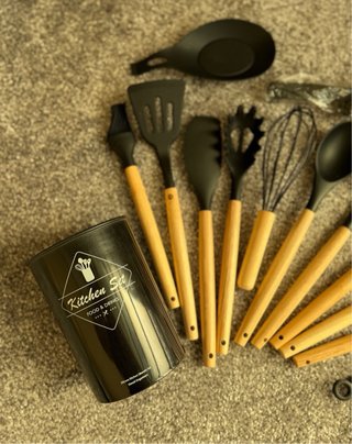 Set Utensili Cucina Silicone Legno
