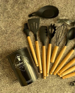 Set Utensili Cucina Silicone Legno