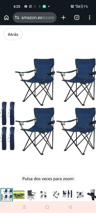 Pack 4 Sillas Plegables Camping Azul