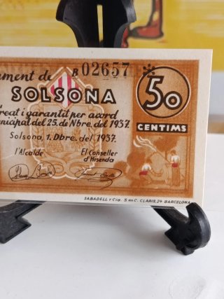BILLETES GUERRA CIVIL SOLSONA 1937 1 y 0'50