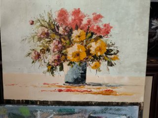 Cuadro óleo jarrón con flores