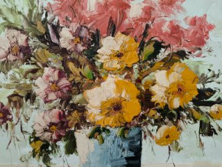 Cuadro óleo jarrón con flores