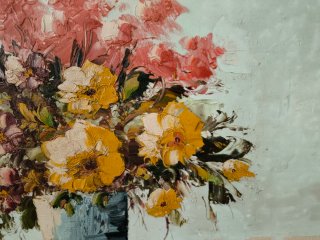 Cuadro óleo jarrón con flores
