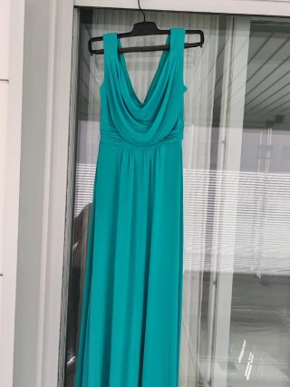 Vestido de fiesta largo color verde azulado
