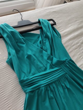 Vestido de fiesta largo color verde azulado