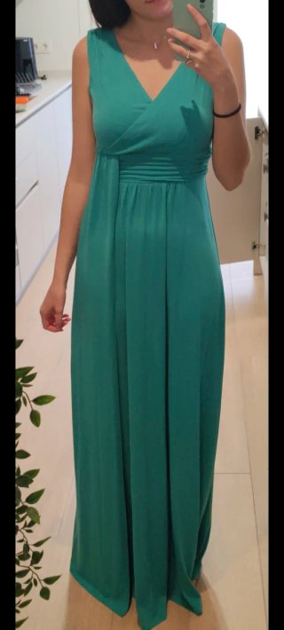 Vestido de fiesta largo color verde azulado