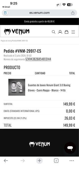 Guantes de Boxeo Venum Blancos 14 oz