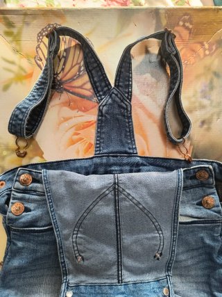 Salopette bambina jeans cuore 7/8 anni
