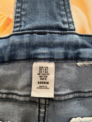 Salopette bambina jeans cuore 7/8 anni
