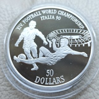Moneda plata PROOF Mundial Italia 90 Islas Cook