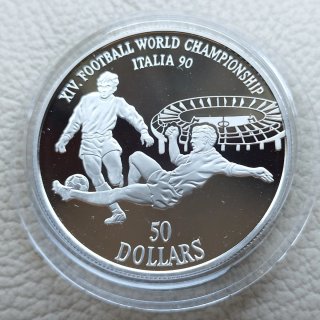 Moneda plata PROOF Mundial Italia 90 Islas Cook