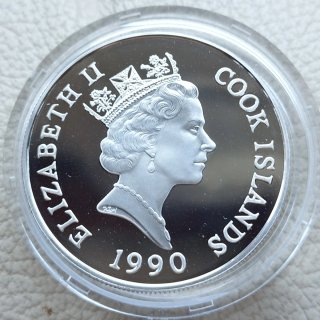 Moneda plata PROOF Mundial Italia 90 Islas Cook