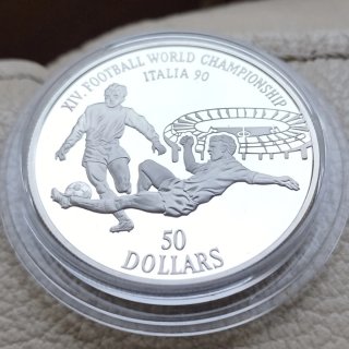 Moneda plata PROOF Mundial Italia 90 Islas Cook