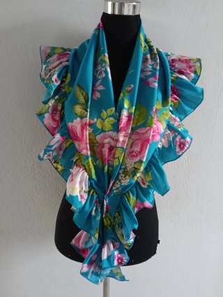Mantoncillo Flamenca Flores Turquesa y Rosa